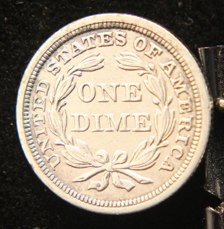 lot 35 image: 1853 arrows SEATED LIBERTY DIME AU