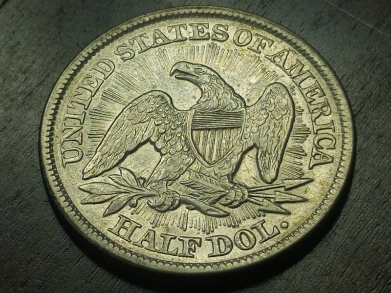lot 49 image: 1853 arrows & rays SEATED HALF DOLLAR AU58