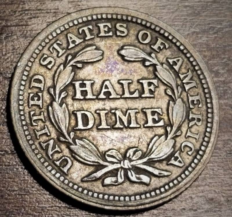 lot 28 image: 1854 arrows SEATED LIBERTY HALF DIME AU