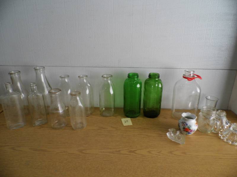 Vintage Glass Bottles - 2 Garbage Cans