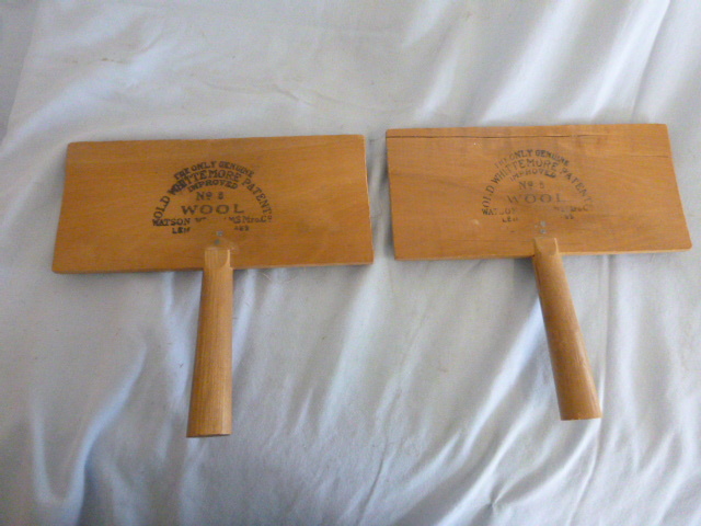 lot 59 image: Pair of Wood Old Shittemore Wool Carding Brushes
