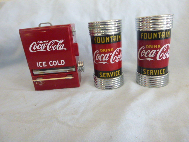 lot 71 image: Coca-Cola Toothpick Holder and Salt and Pepper Shakers