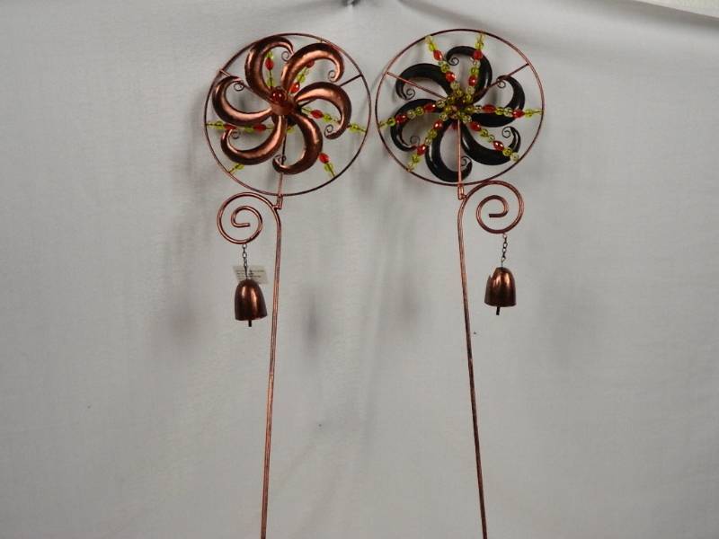 lot 75 image: 2 New Wind Garden Spinners with Bells