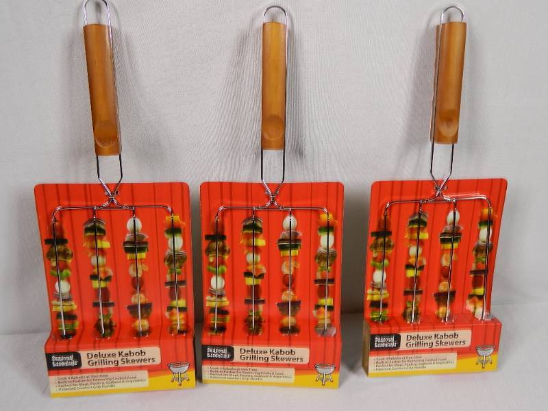 lot 92 image: 3 New Deluxe Kabob Grilling Skewers