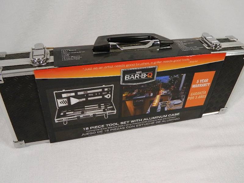 lot 94 image: New 18 Piece BBQ Tool Set with Aluminum Case