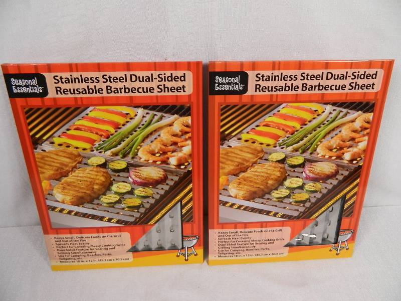 lot 116 image: 2 New Stainless Steel Dual-Sided Reusable BBQ Sheets