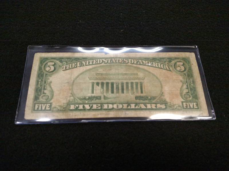 lot 173 image: 1929 Five Dollars National Currency...
