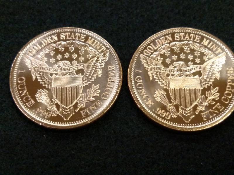 lot 161 image: (2) One Ounce .999 Copper Coins...