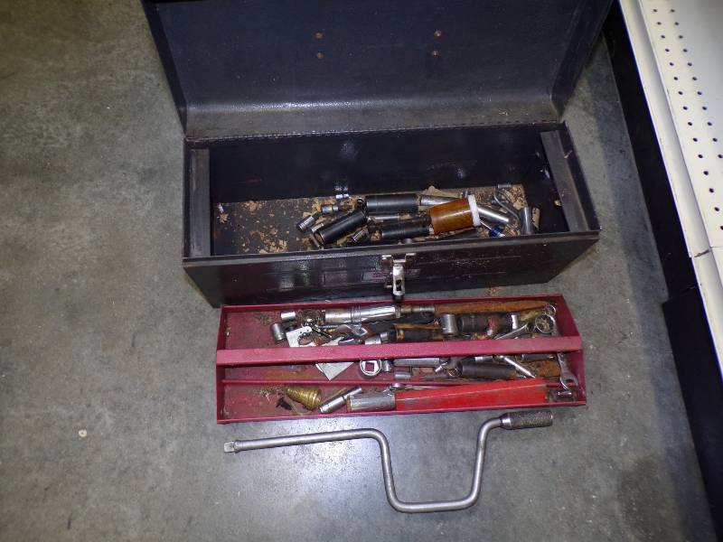 lot 49 image: Tool Box with Tools Speed Wrench and Impact Sockets