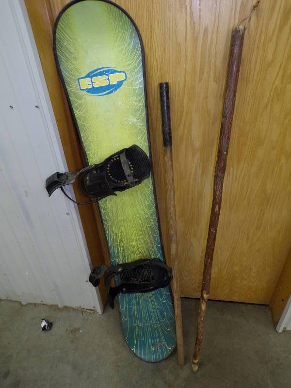 lot 62 image: Snowboard and Walking Stick