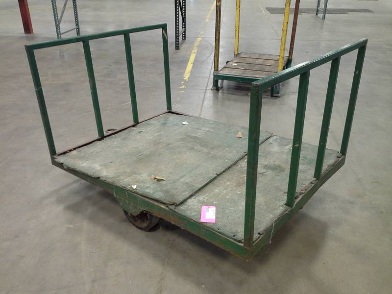 lot 111 image: Commercial 4-Wheel Pallet Cart with 2-Metal Side Posts