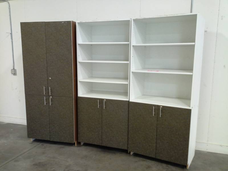 Lot Of 3 Storage Cabinets With Locking Doors Shelving Big