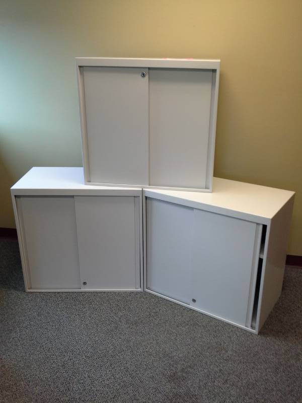 lot 140 image: Lot of (3) Storage Cabinets with Sliding Doors, 2-Shelves