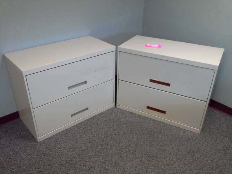 lot 155 image: Lot of (2) Metal Lateral File Cabinets with 2-Locking Drawers