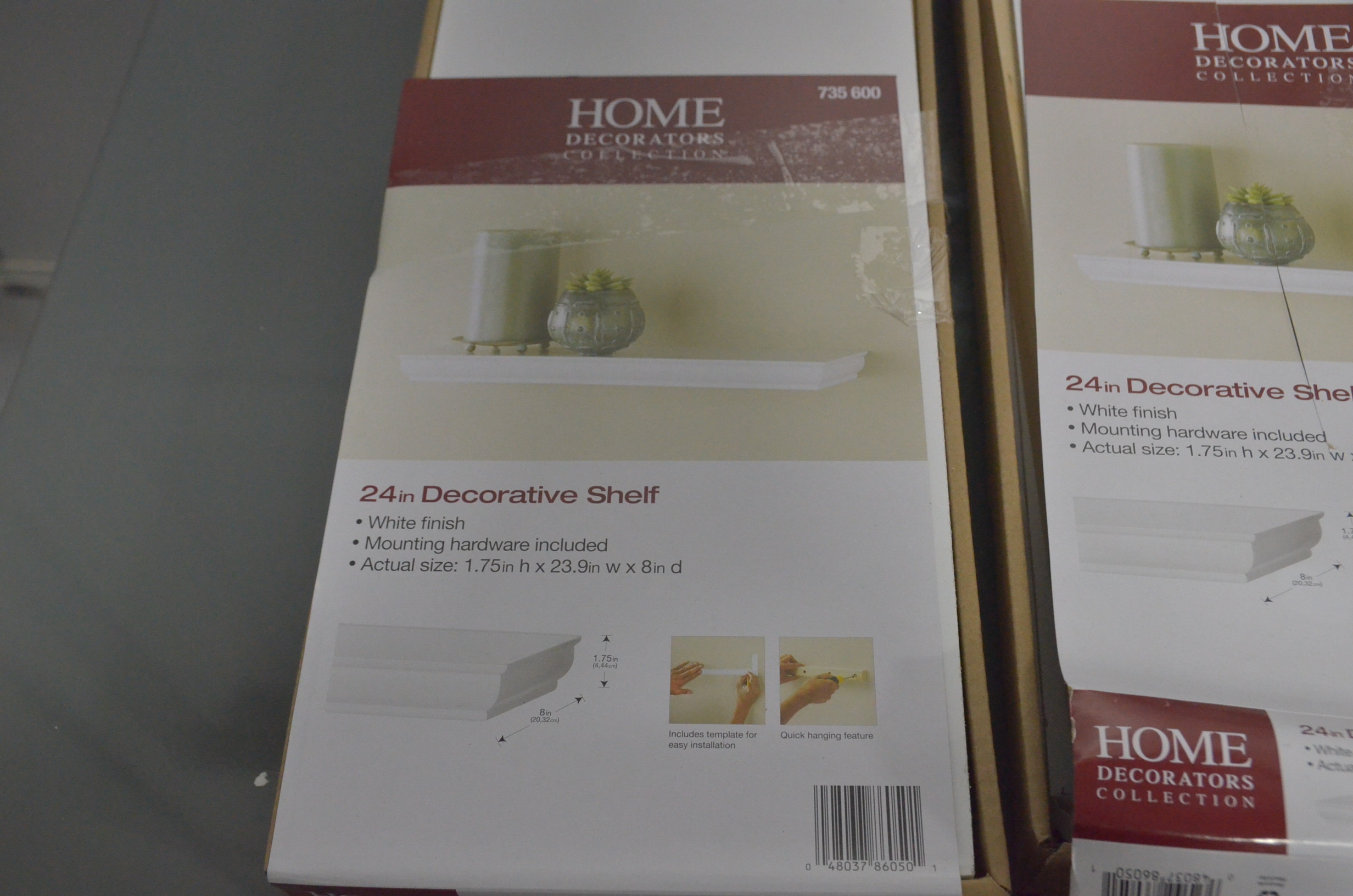 lot 59 image: Home decorations collection 24 in. L x 8 in. W Profile White Shelf