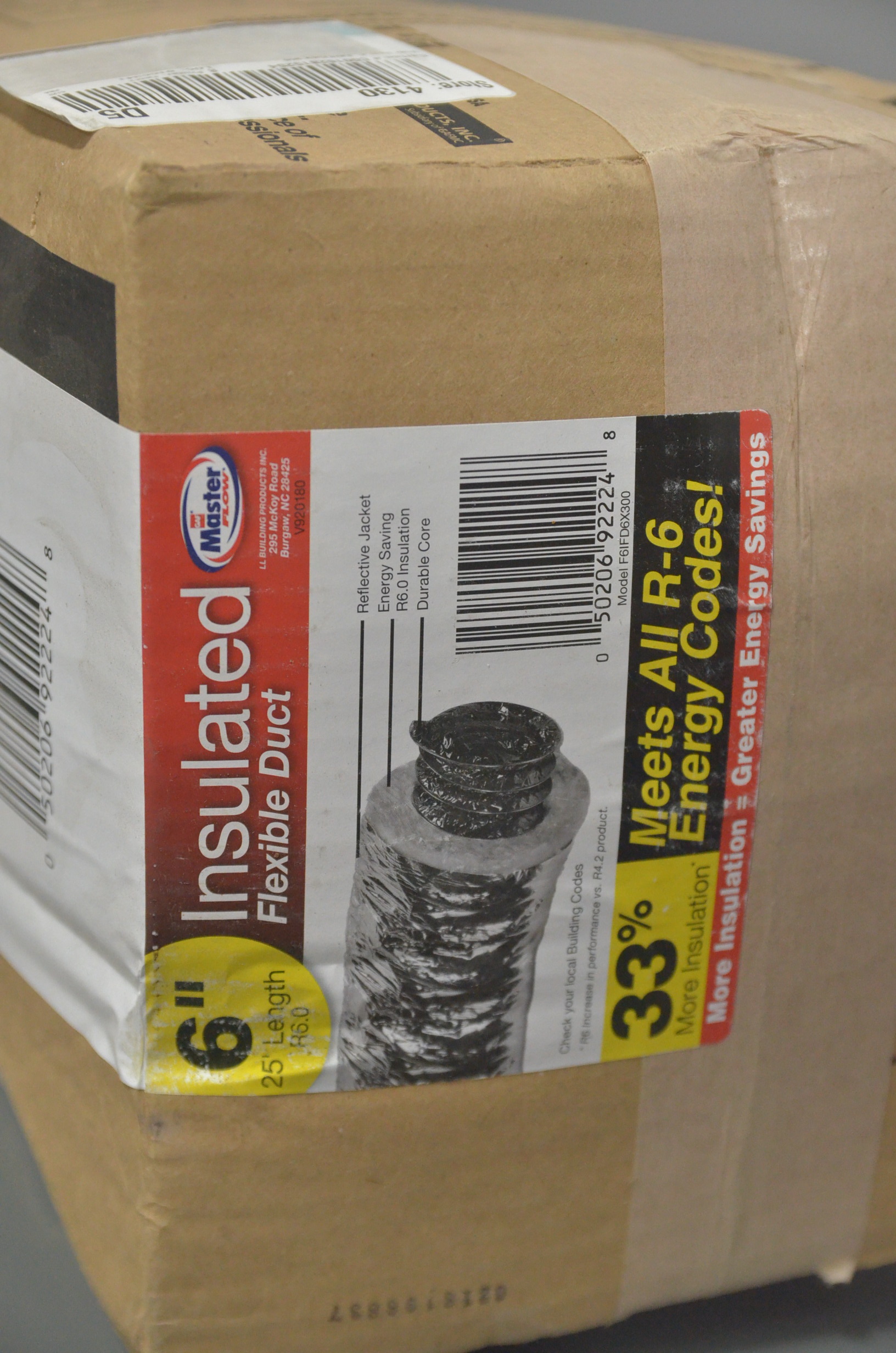 lot 77 image: Master Flow 6 in. x 25 ft. Insulated Flexible Duct R6 Silver Jacket