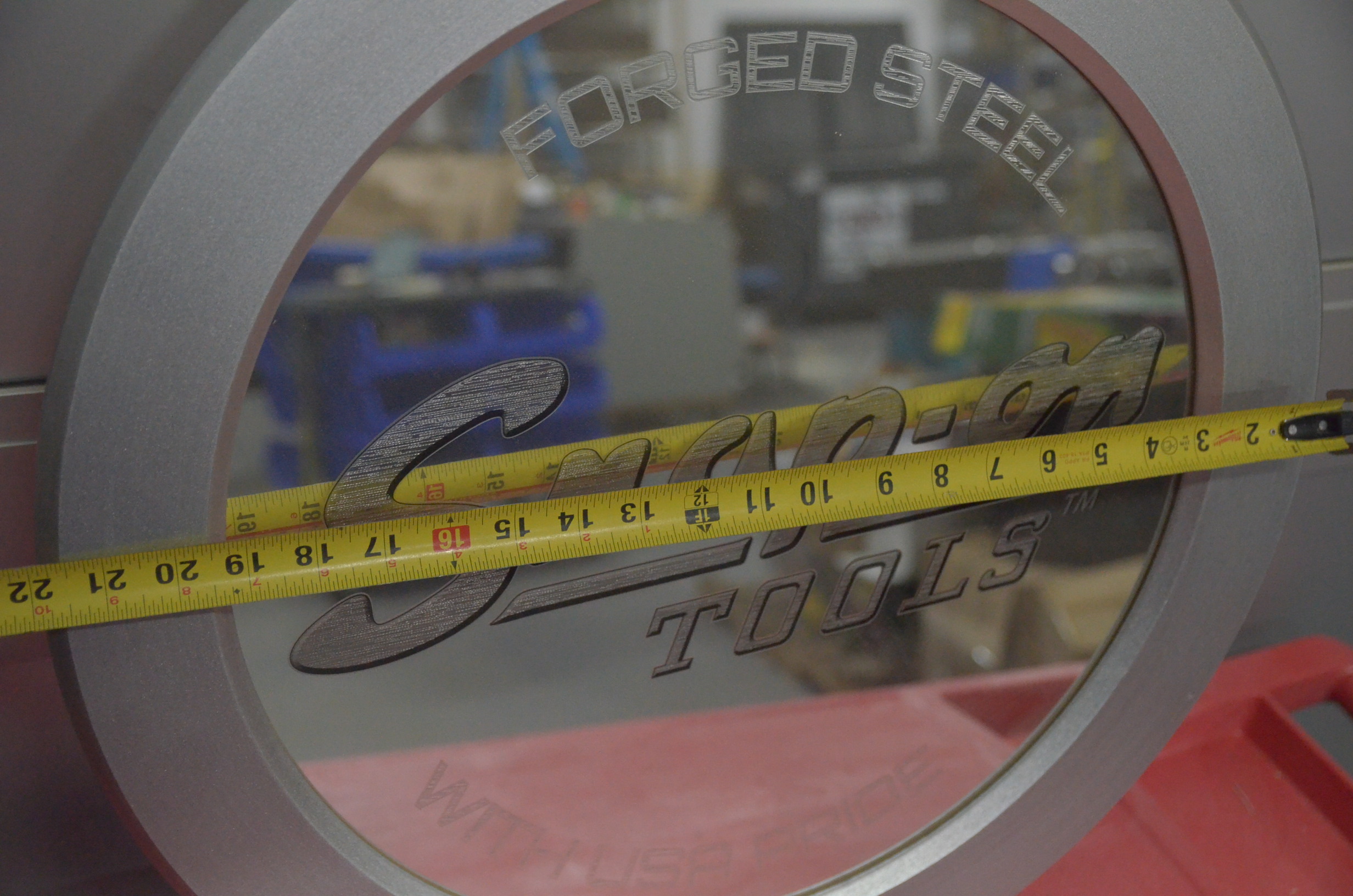 lot 96 image: 23 Snap On Mirror Wall Sign - Dusty, but new.