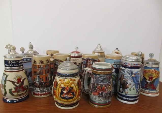 lot 27 image: Collection of BUDWEISER Beer Steins - 16 Total