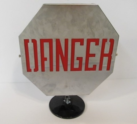 lot 28 image: Lighted DANGERSLOW Octagonal Metal Sign