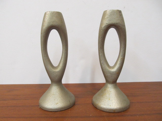 lot 130 image: Vintage Mid Century Cast Metal Candle Holders
