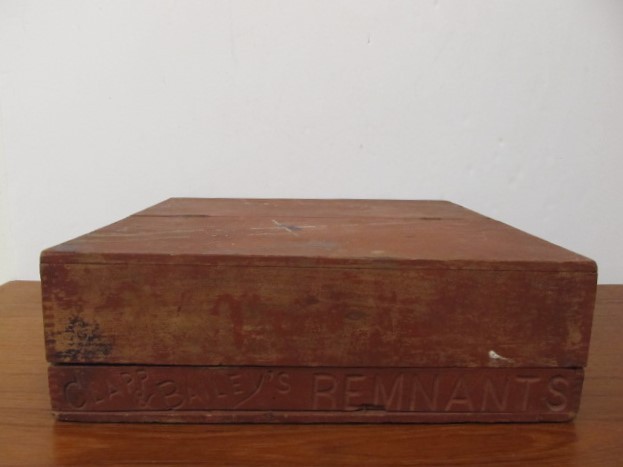 lot 135 image: Antique Dovetailed CLAPP & BAILEYS Wooden Advertising Remnants Box