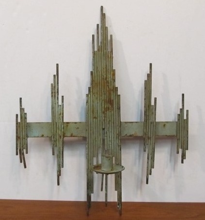 lot 151 image: Vintage Mid Century Brutalist Iron Rod Candle Holder Wall Sconce