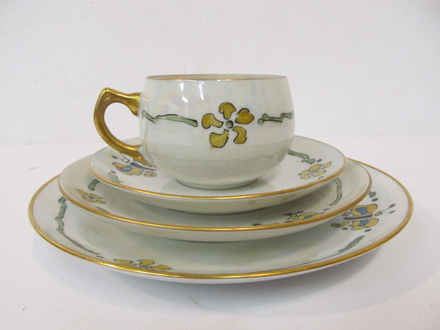 lot 157 image: Antique Jorgensen Handpainted Tea Cup and Plates Signed