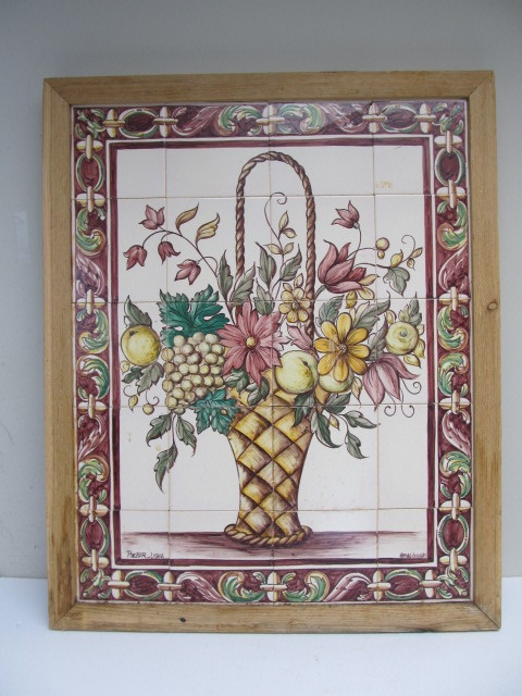 lot 91 image: Large Vintage Hand Painted Art Pottery Tile Walls Hanging