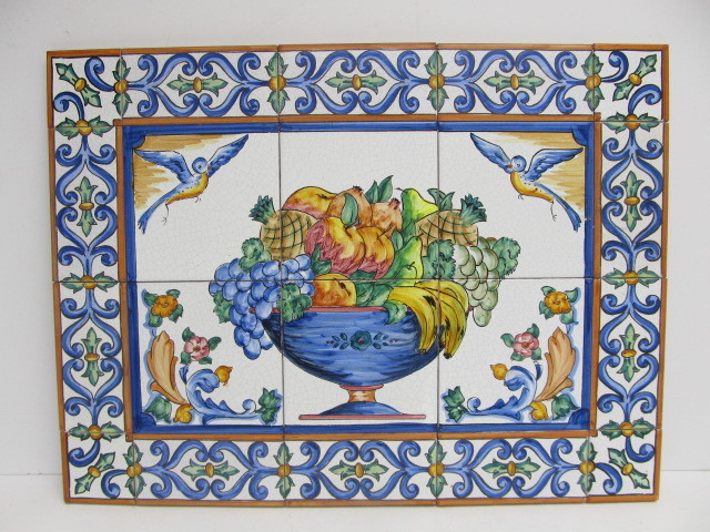 lot 93 image: Large Vintage Italian Art Pottery Tile Wall Hanging