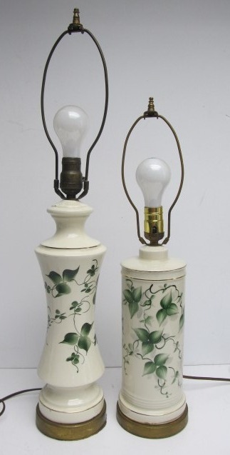 lot 122 image: Pair of Vintage Hand Painted Floral Table Lamps