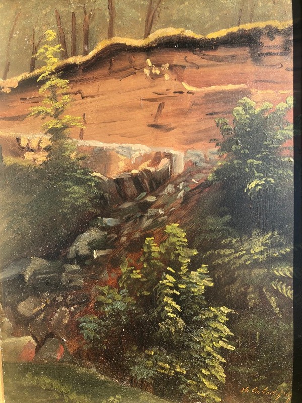 lot 161 image: Antique Framed Signed Godfrey Oil On board Landscape Painting - Dated 1899