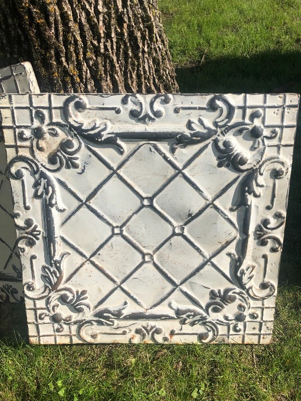 lot 162 image: Pair of Antique Embossed Tin Architectural Ceiling Panels