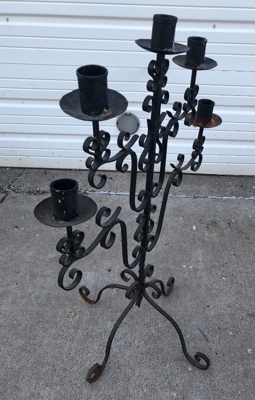 lot 163 image: Nice Vintage Wrought Iron Gothic Candelabra Stand