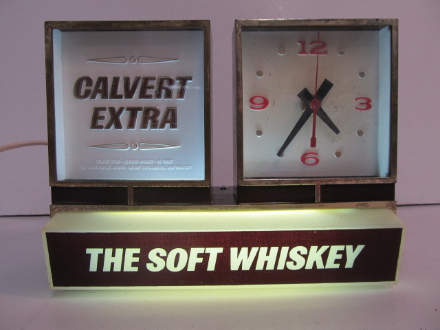 lot 195 image: Vintage CALVERT Lighted Advertising Whiskey Clock