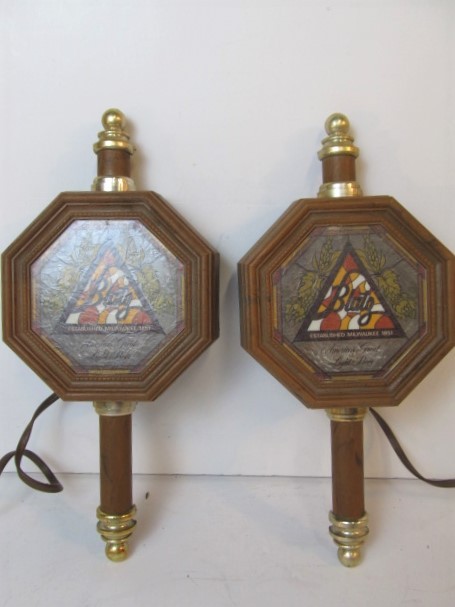 lot 198 image: Pair of Vintage BLATZ Stained Glass Style Advertising Beer Signs