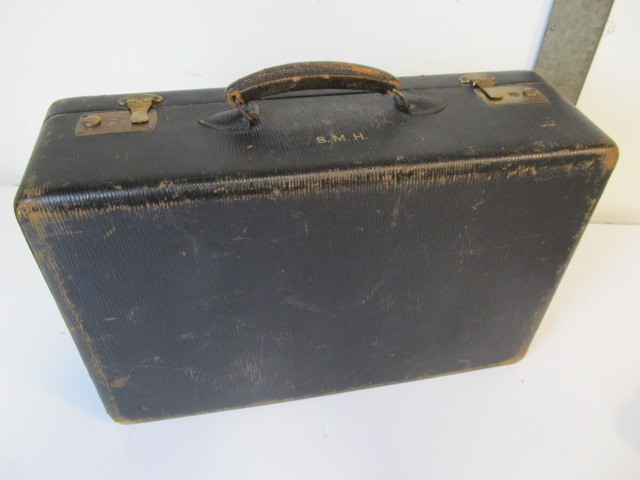 lot 217 image: Antique Leather Suitcase wOriginal Travel Containers & Supplies