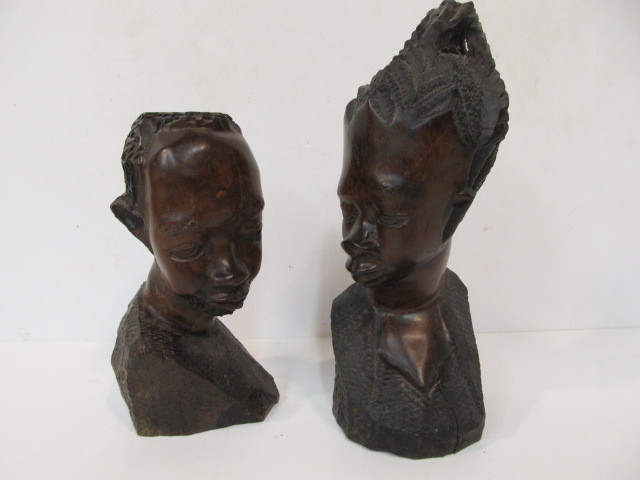 lot 234 image: Heavy Vintage Carved African Hardwood Man & Woman Sculptures #1 