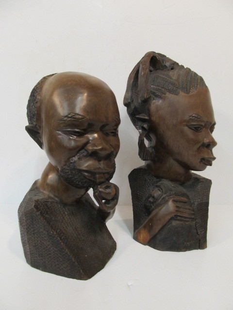 lot 237 image: Largest Vintage Carved African Hardwood Man & Woman Sculptures #3