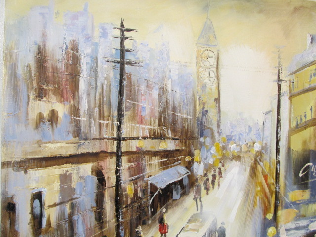lot 4 image: Large Signed Oil on Canvas London City Scene Painting