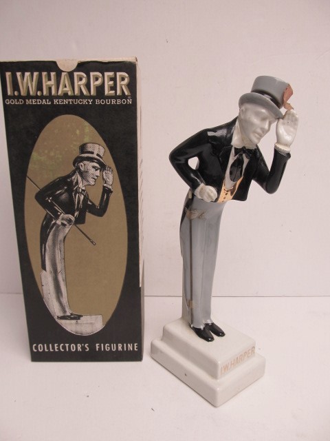 lot 251 image: Large Vintage I.W. HARPER Figural Porcelain Whiskey Decanter wBox