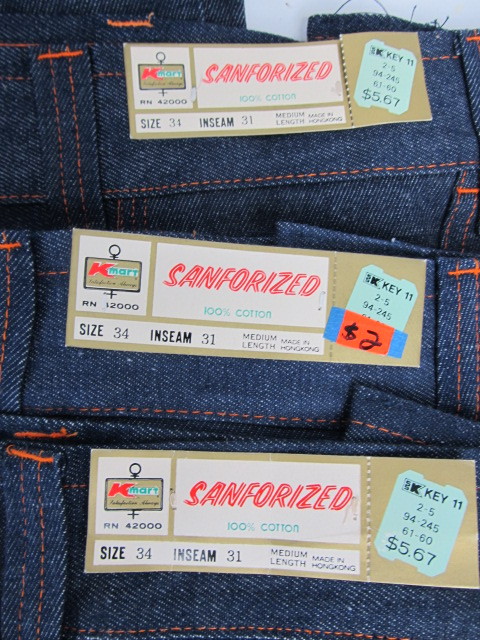 lot 264 image: 5 Pairs of NOS Vintage 1970s Mens Sanforized Denim Jeans
