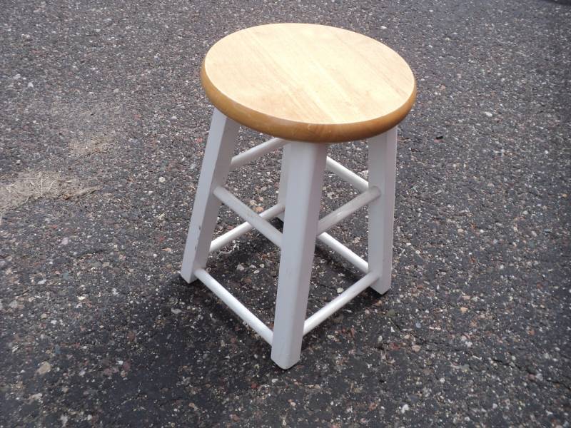 lot 84 image: White Stool with Wood Top...