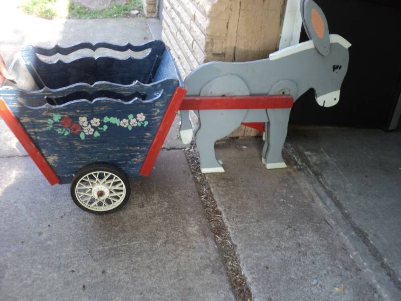 lot 96 image: Outdoor Wood Donkey and Cart needs...