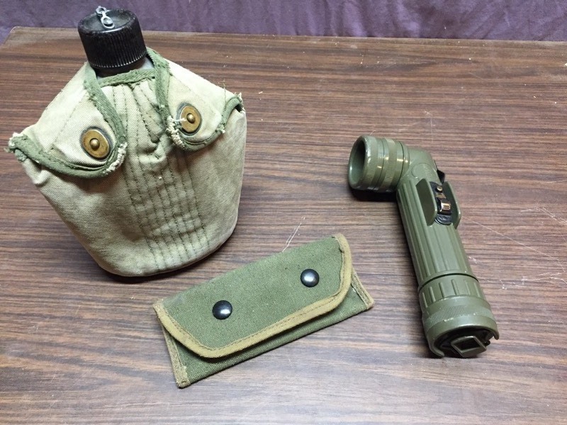 lot 62 image: Military Flashlight, Canteen and Carry Case