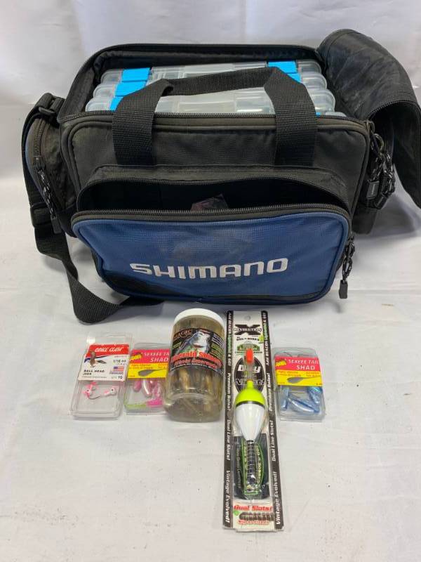 lot 37 image: Shimano Soft Sided Tackle Box with Lures & Bait