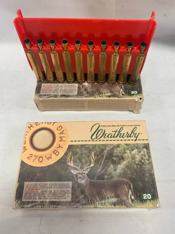 lot 66 image: Weatherby .270 Magnum Cartridge Lot of 40 for Reloading