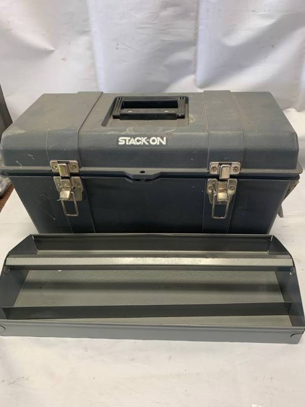 lot 80 image: Stack-On Tools Box with Skate Park Toys