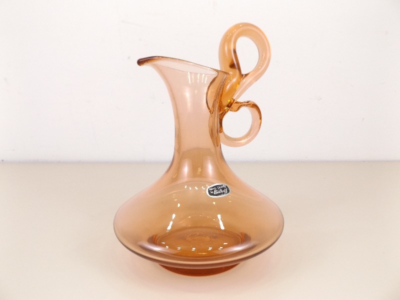 lot 15 image: RARE Mid Century Bischoff Hand Blown Double Loop Handle Pitcher