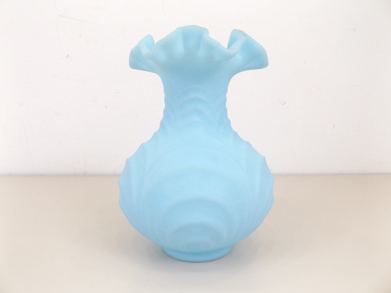 lot 20 image: Vintage&nbspFenton Blue Satin Glass 8 Vase