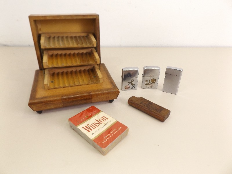 lot 43 image: Lot of Vintage Zippo Colt Lighter, Cigarette Advertising, etc.